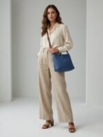 Borsa blu intrecciata a spalla - Image 2